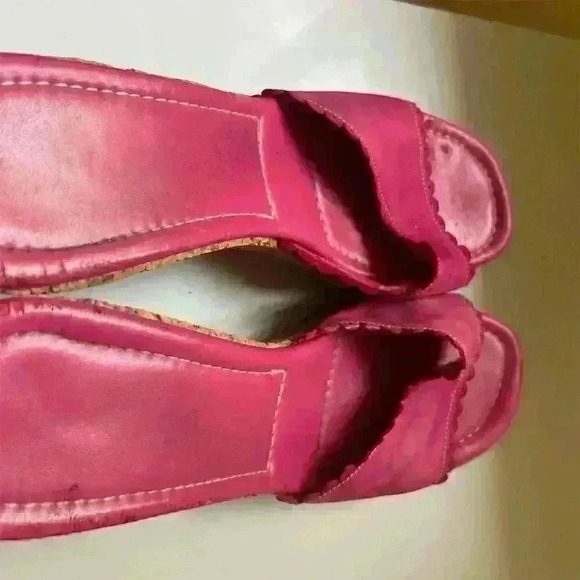 Women's Pink Patent Leather Cork Wedges Size 7.5 Slide Sandals - Picture 5 of 5